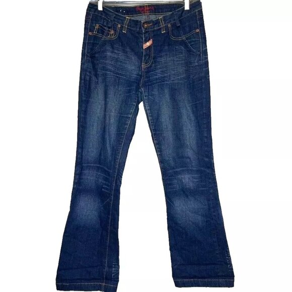 Pepe Jeans London Denim - VTG Pepe Jeans London Women 31 Mid Rise Flare Gold Embroider Y2K‎ 90s Streetwear